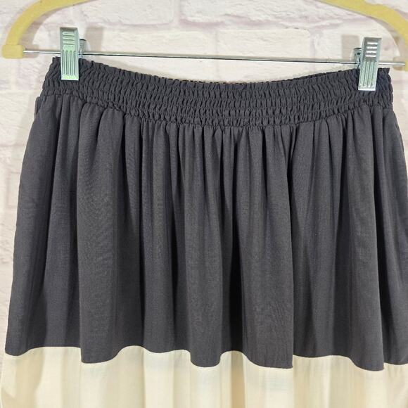 M Mossimo Grey Yellow Colorblock Flowy Skirt Women Size M Elastic Tiered Cottage - Picture 2 of 10